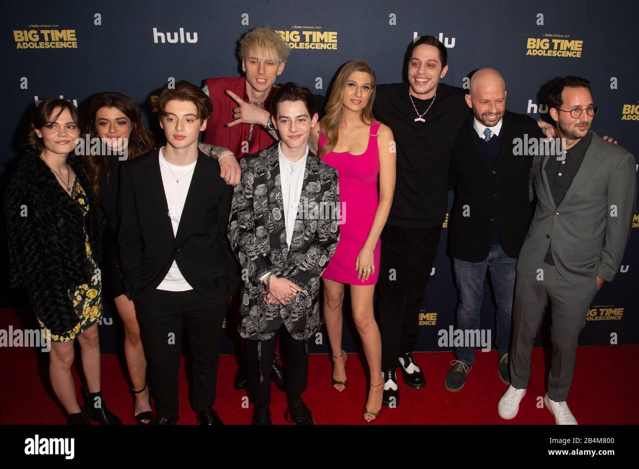 NEW YORK, NY - MARCH 05: Oona Laurence, Brielle Barbusca, Thomas Barbusca, Colson Baker AKA Machine Gun Kelly, Griffin Gluck, Emily Arlook, Pete David Stock Photo