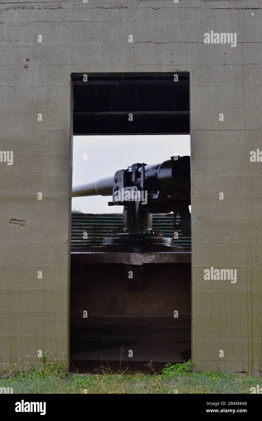 Looking into a bunker of Momi Battery, part of World War II fortifications built on Fiji by the Allies in anticipation for a Japanese invasion. Stock Photo