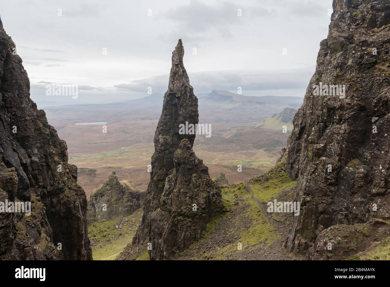 Great Britain, Scotland, Inner Hebrides, Isle of Skye, Trotternish, Quiraing, rocky landscape with The Needle Stock Photo