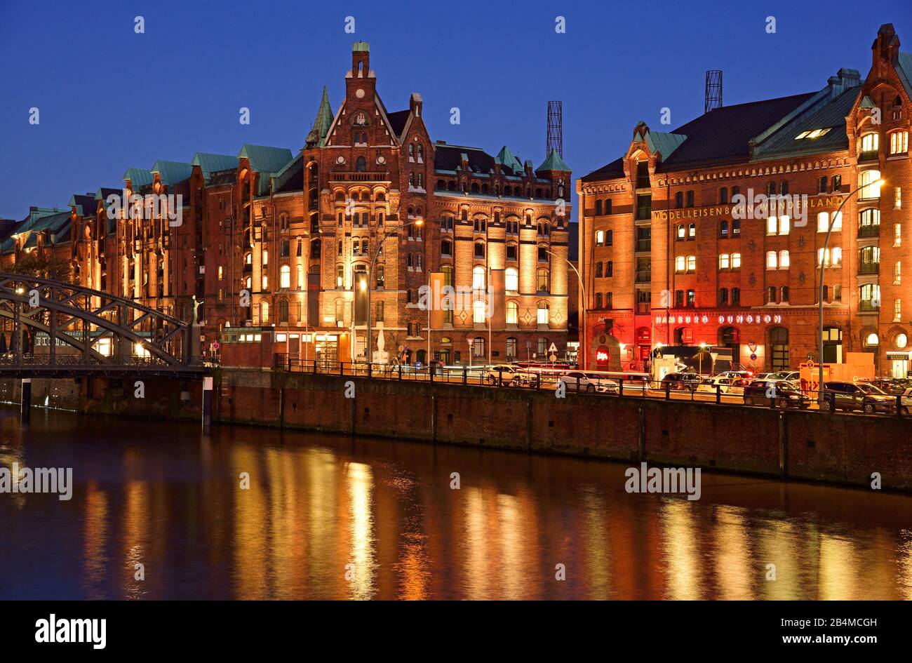 Europe, Germany, Hamburg, historic warehouse district, night, Hamburg dungeon, model railway Wunderland, Stock Photo