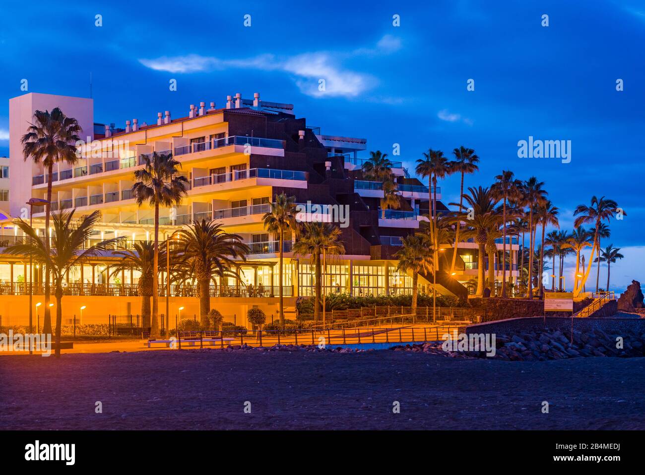 Spain, Canary Islands, La Palma Island, Puerto Naos, Sol La Palma Hotel, dawn Stock Photo