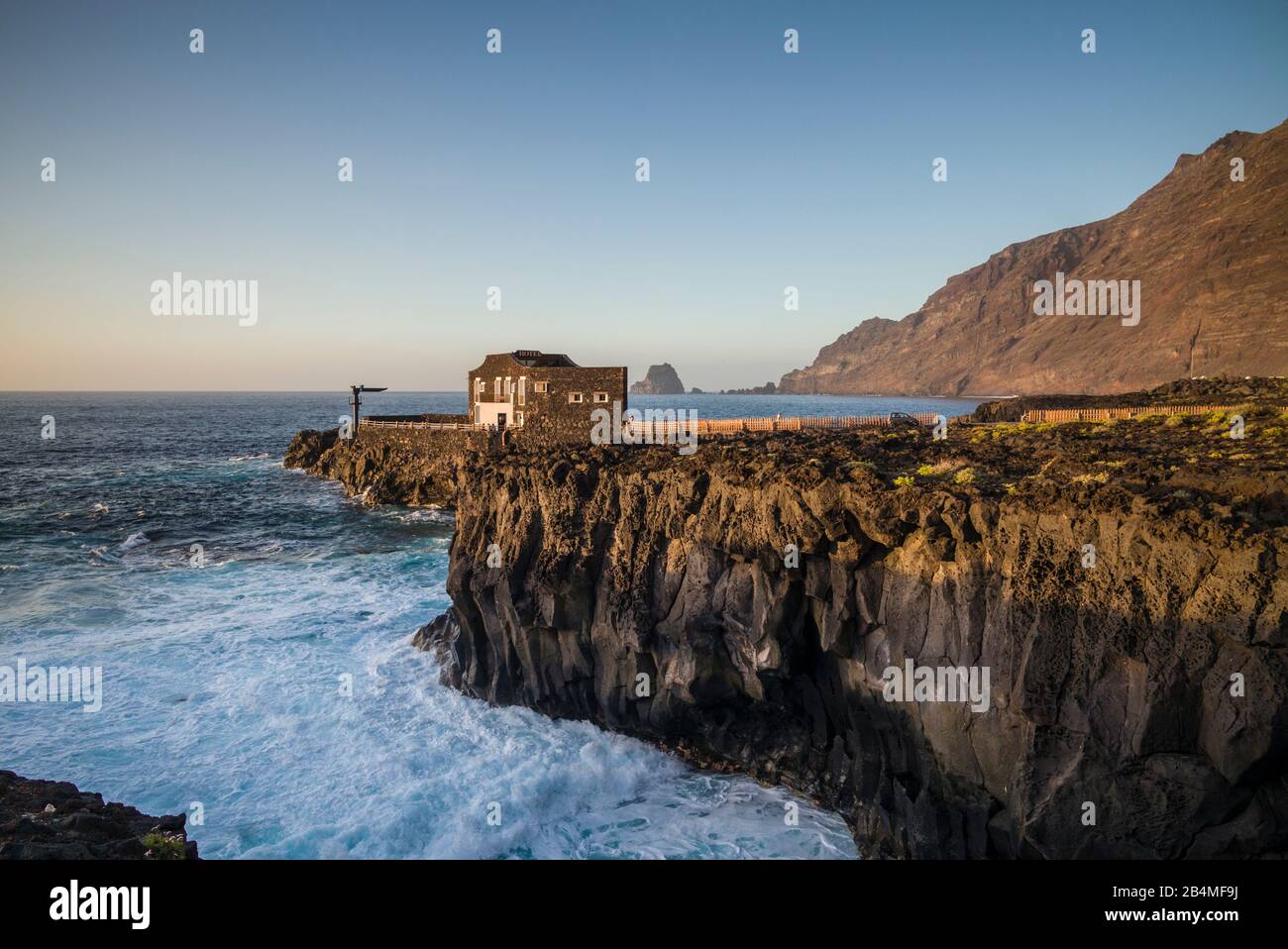 Spain, Canary Islands, El Hierro Island, Las Puntas, Hotel Puntagrande, listed in the Guinness Book of World Records as the smallest hotel in the world, sunset Stock Photo