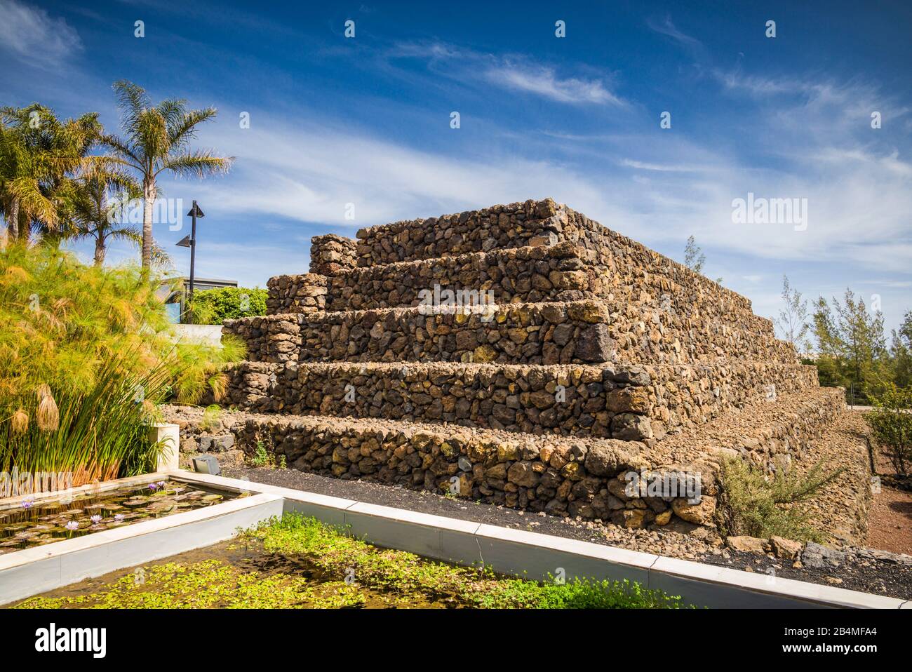 Spain, Canary Islands, Tenerife Island, Guimar, Piramides de Guimar, eco site founded by explorer Thor Heyerdahl, pyramids built by early settlers of Tennerife Stock Photo