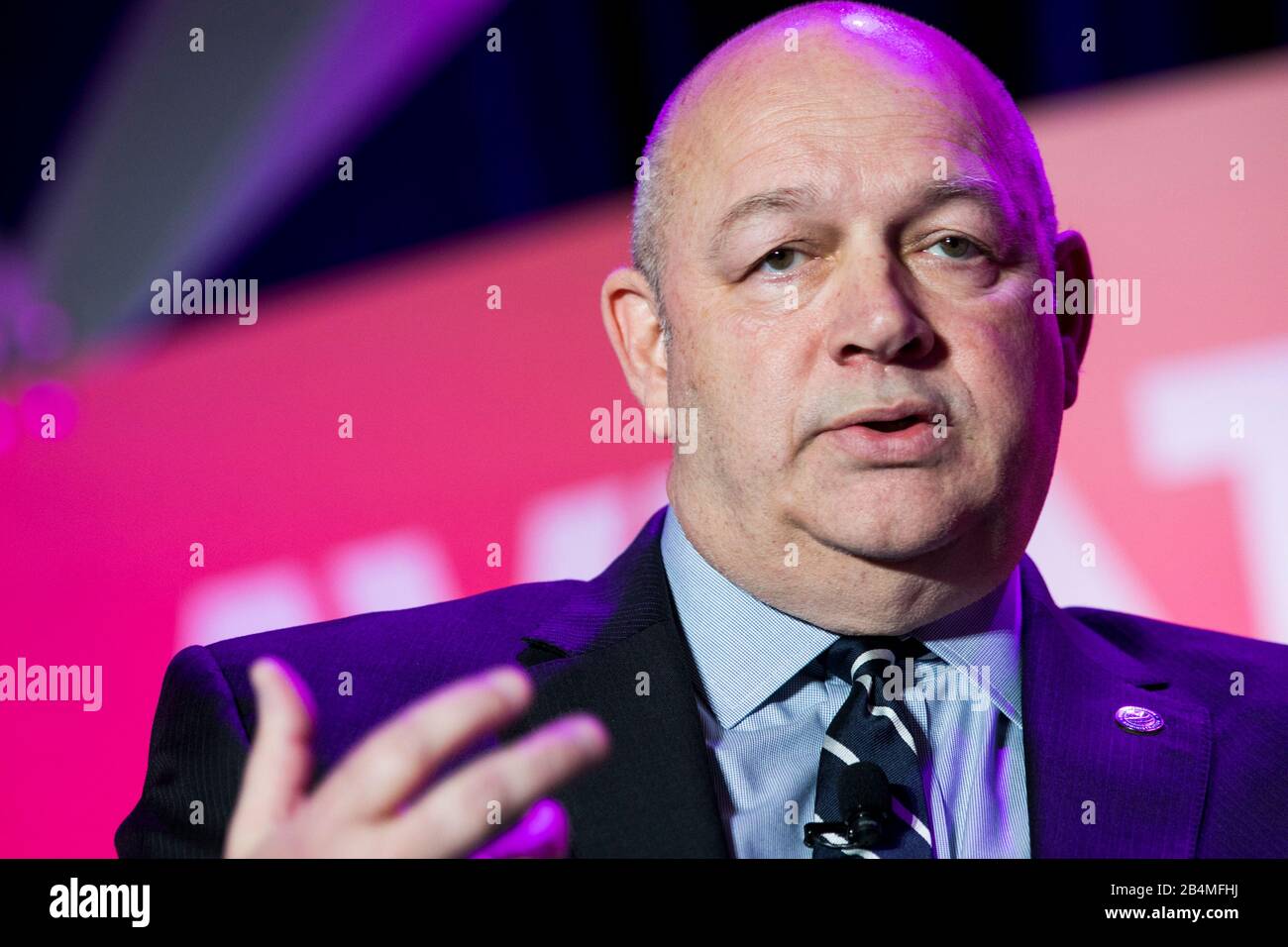 Steve Dickson, Administrator, Federal Aviation Administration (FAA), speaks at the U.S. Chamber of Commerce Aviation Summit in Washington, D.C. on Mar Stock Photo
