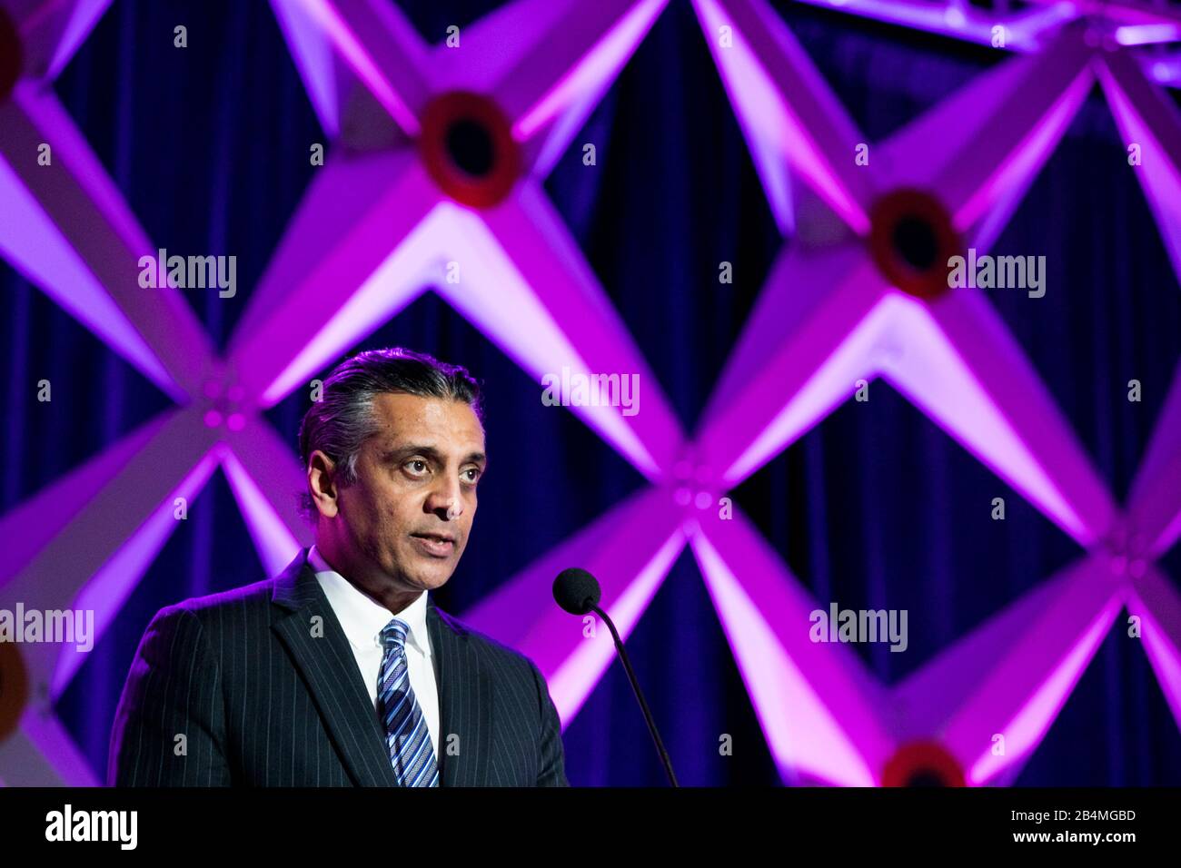 Raj Subramaniam, President, Chief Operating Officer and Director, FedEx Corporation, speaks at the U.S. Chamber of Commerce Aviation Summit in Washing Stock Photo