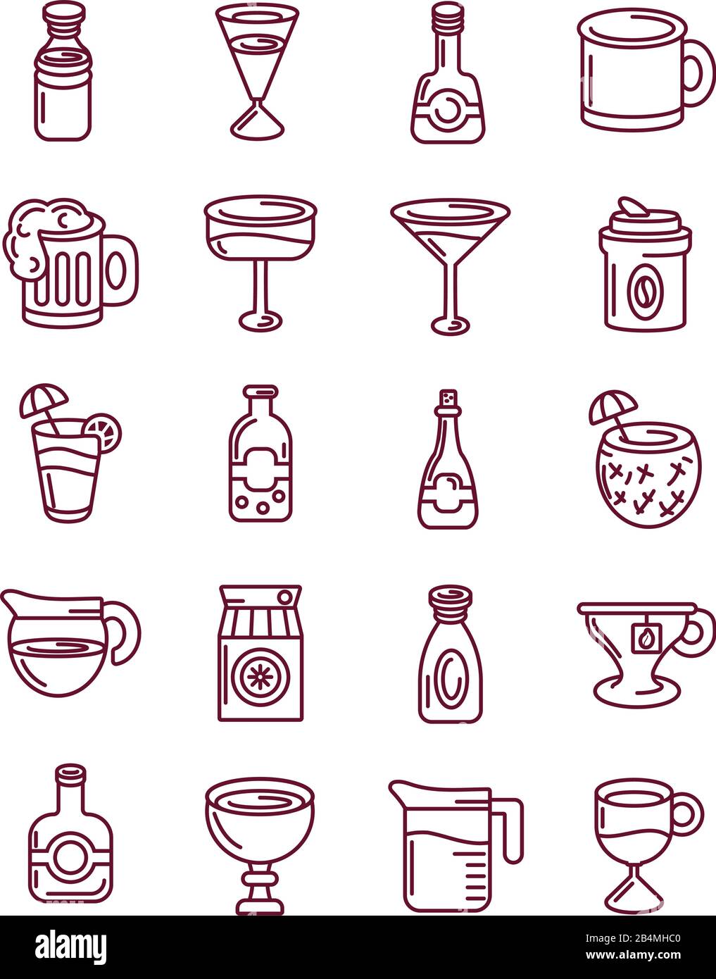 beverages and drinks icon set over white background, line style, vector ...