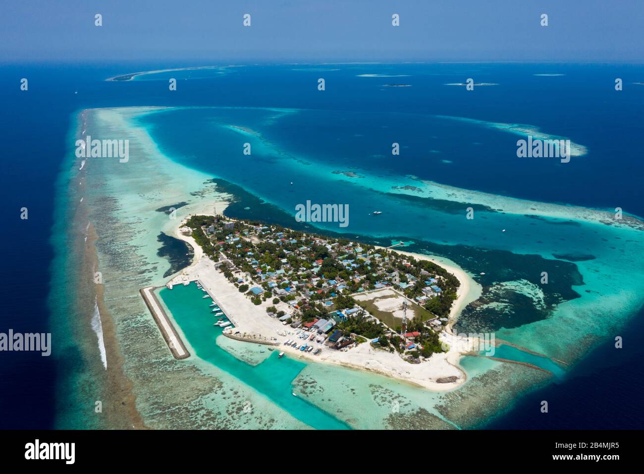 Inhabited Island Dhangethi, Ari Atoll, Indian Ocean, Maldives Stock Photo