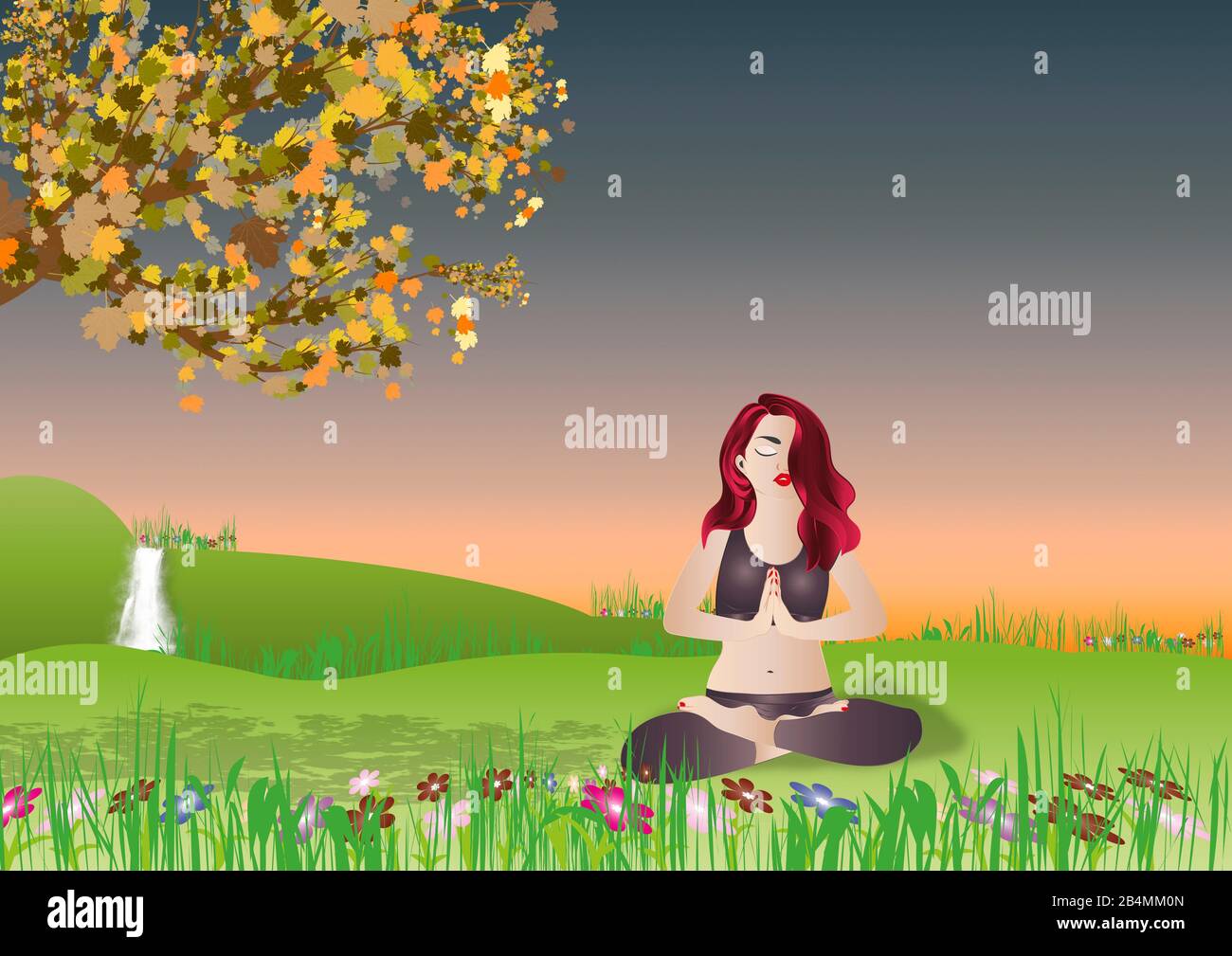 Yoga, outdoors, vector, illustration. Stock Photo