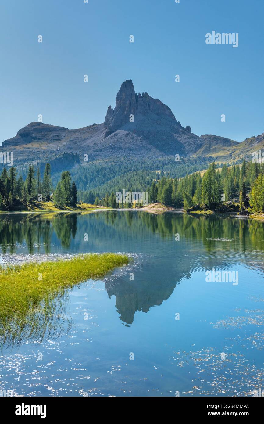 Cortina d'Ampezzo, Provinz Belluno, Veneto, Italien, Europa. Der Federasee mit dem Becco di Mezzodi Stock Photo