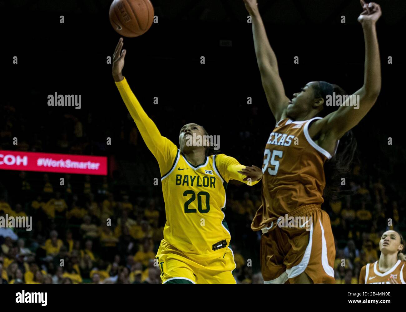Waco, Texas, USA. 5th Mar, 2020. Baylor Lady Bears guard Juicy Landrum (20) shoots the ball against Texas Longhorns forward Charli Collier (35) during the 2nd half of the NCAA Women's Basketball game between Texas Longhorns and the Baylor Lady Bears at The Ferrell Center in Waco, Texas. Matthew Lynch/CSM/Alamy Live News Stock Photo