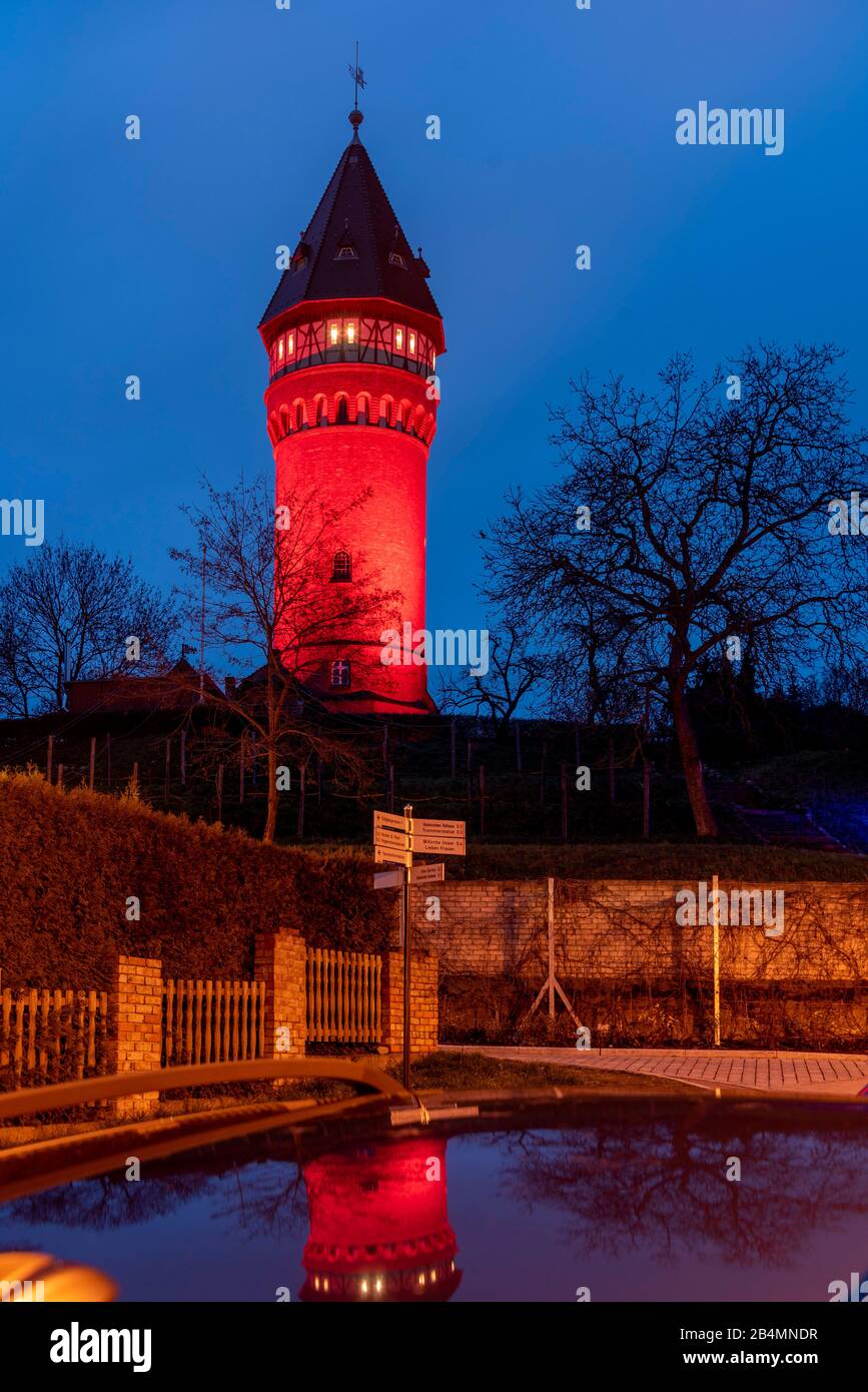 Germany, Saxony-Anhalt, Burg b. Magdeburg, water tower on the vineyard, listed building, built in 1902 to supply drinking water. Stock Photo