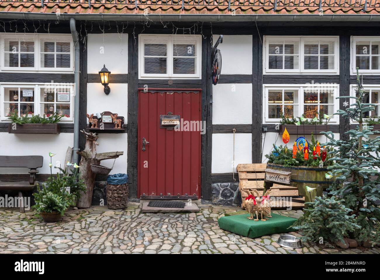 Germany, Lower Saxony, Harz, Goslar, half-timbered house, handicrafts, shop, Christmas decoration Stock Photo