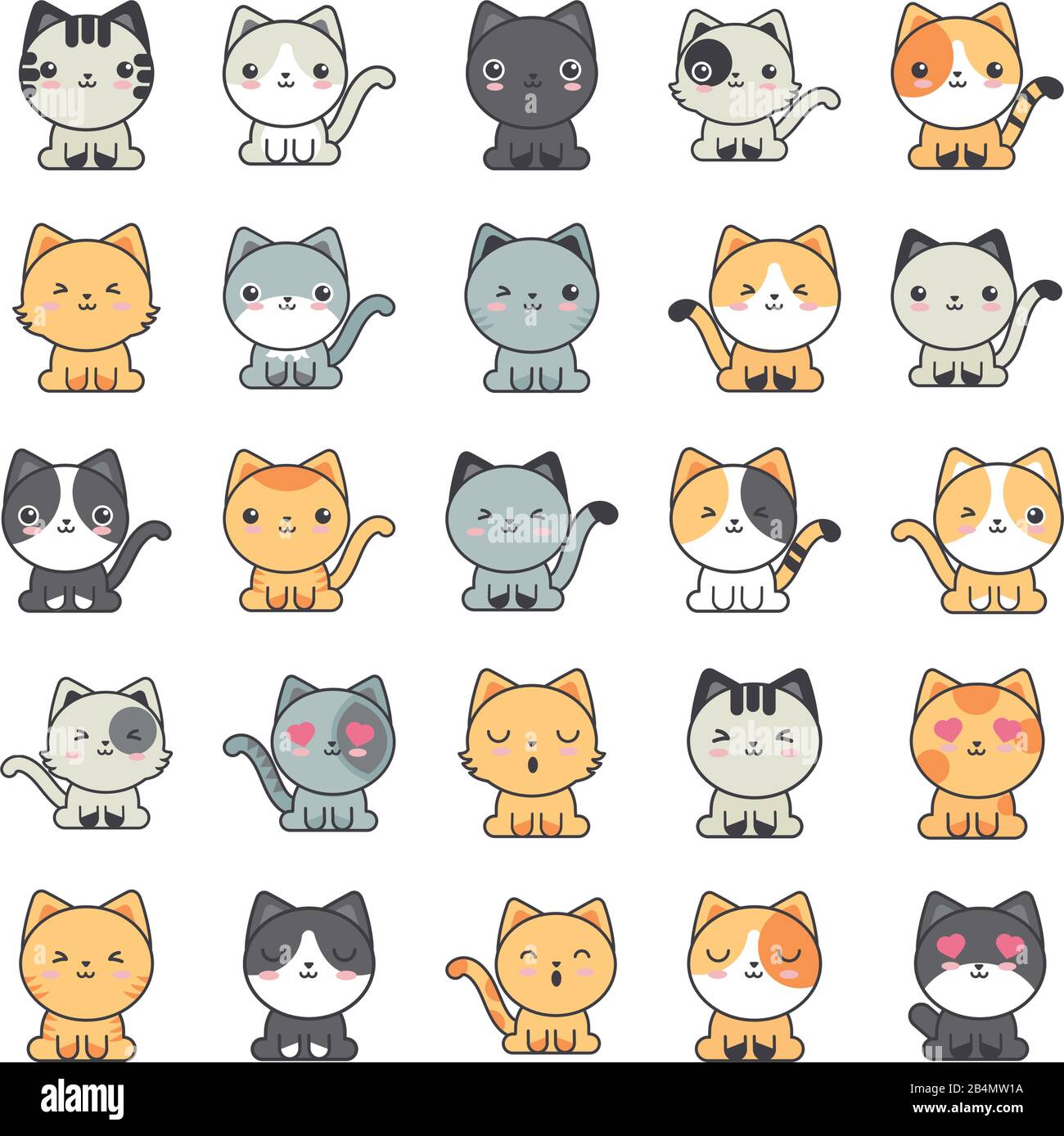 set of cute cats on white background vector illustration design Stock ...