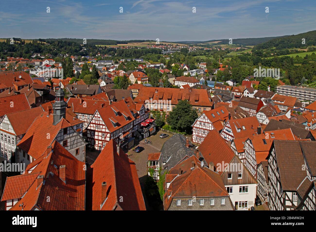 historic old town, market square, Schlitz, Vogelsbergkreis, Hesse, Germany Stock Photo