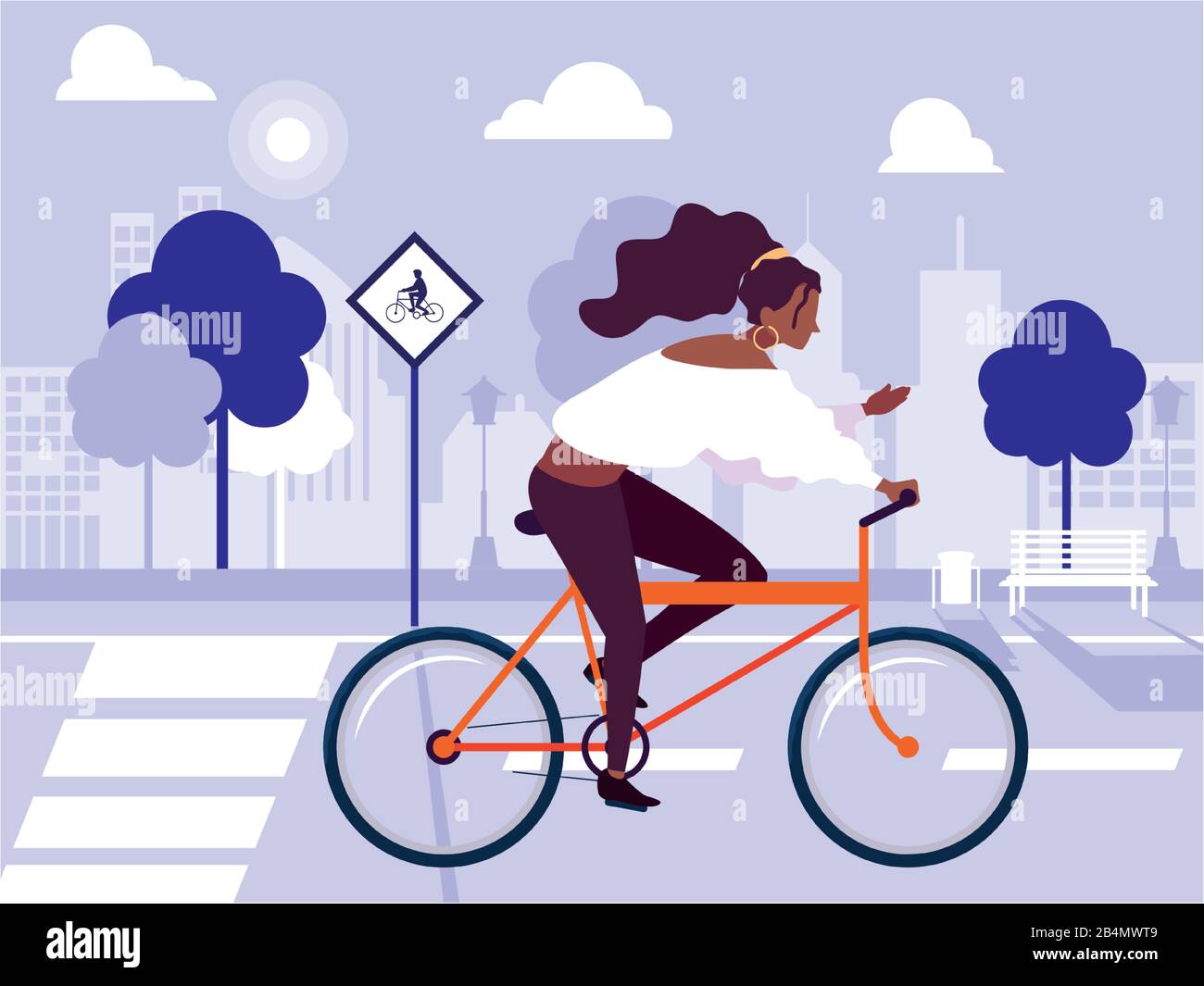 woman with bicycle, woman with healthy lifestyle vector illustration design Stock Vector