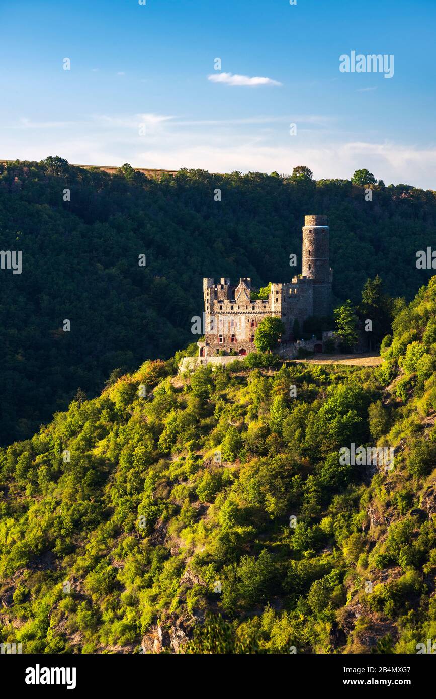 Germany, Rhineland-Palatinate, St. Goarshausen, World Heritage cultural landscape Upper Middle Rhine Valley, Maus Castle Stock Photo