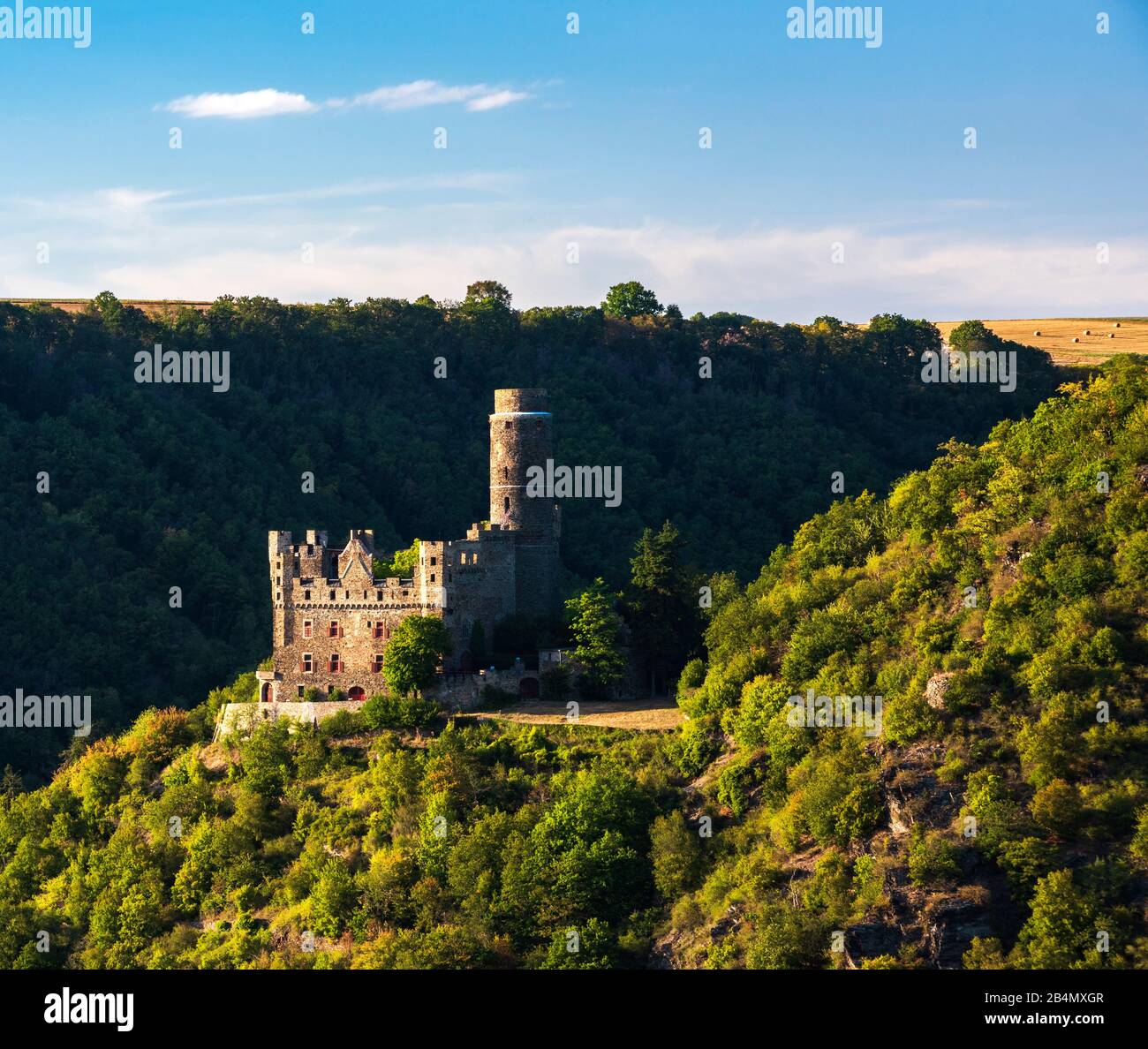 Germany, Rhineland-Palatinate, St. Goarshausen, World Heritage cultural landscape Upper Middle Rhine Valley, Maus Castle Stock Photo