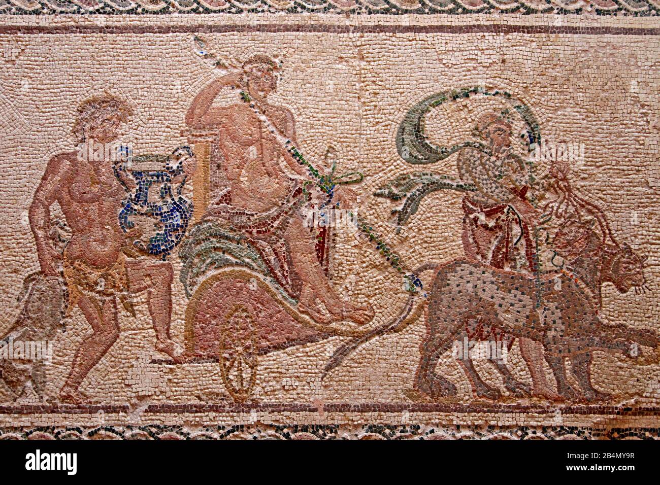 Paphos, Archaeological Park, House of Dionysus, room 4, triumphal procession of Dionysos, Cyprus, Greek part Stock Photo
