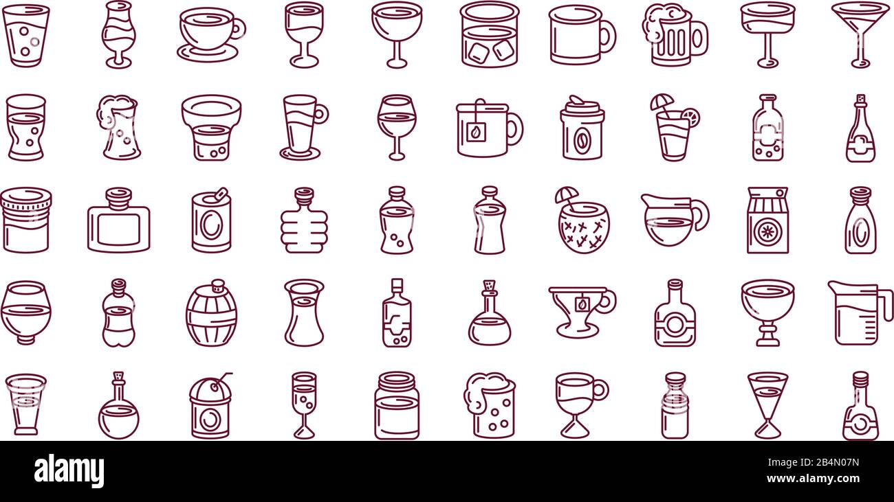 drinks and beverages concept of icons set over white background, line ...