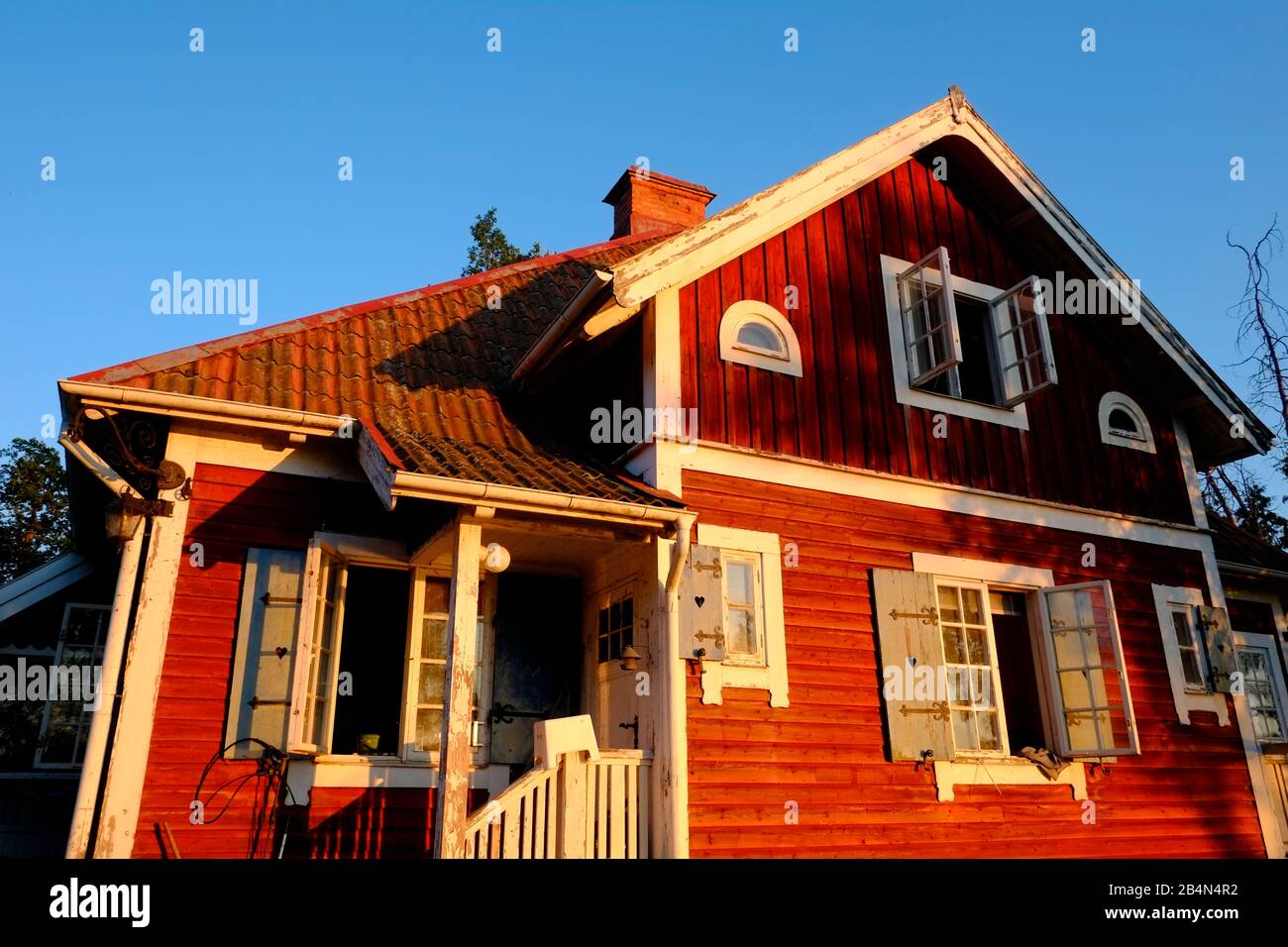 Wooden house, dated 1911, near Kallhall, Sweden Stock Photo