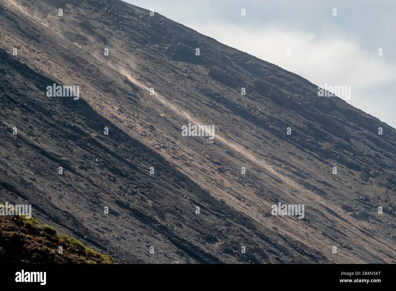 Stromboli volcano with rock edge, rubble field with lava, lava field, Lipari, Aeolian Islands, Aeolian Islands, Tyrrhenian Sea, Southern Italy, Europe, Sicily, Italy Stock Photo