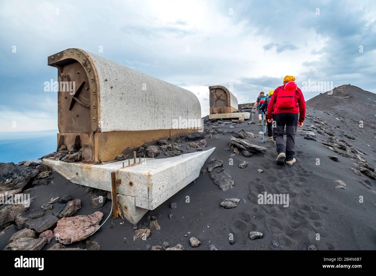 Hike on Stromboli, Lipari, concrete break, safety guard, Aeolian Islands, Aeolian Islands, Tyrrhenian Sea, Southern Italy, Europe, Sicily, Italy Stock Photo