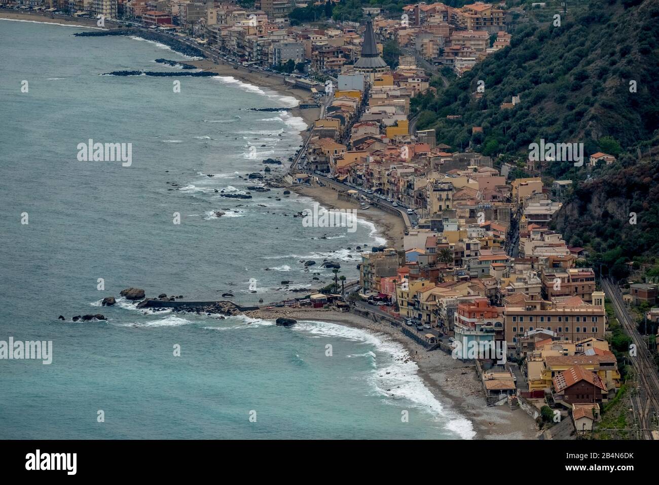 Residential houses on the beach and coast of Taormina, Taormina