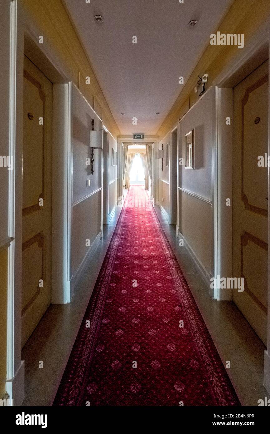 Corridor and room doors at the Catania Hotel, San Giovanni la punta, southern Italy, Europe, Sicily, Italy Stock Photo