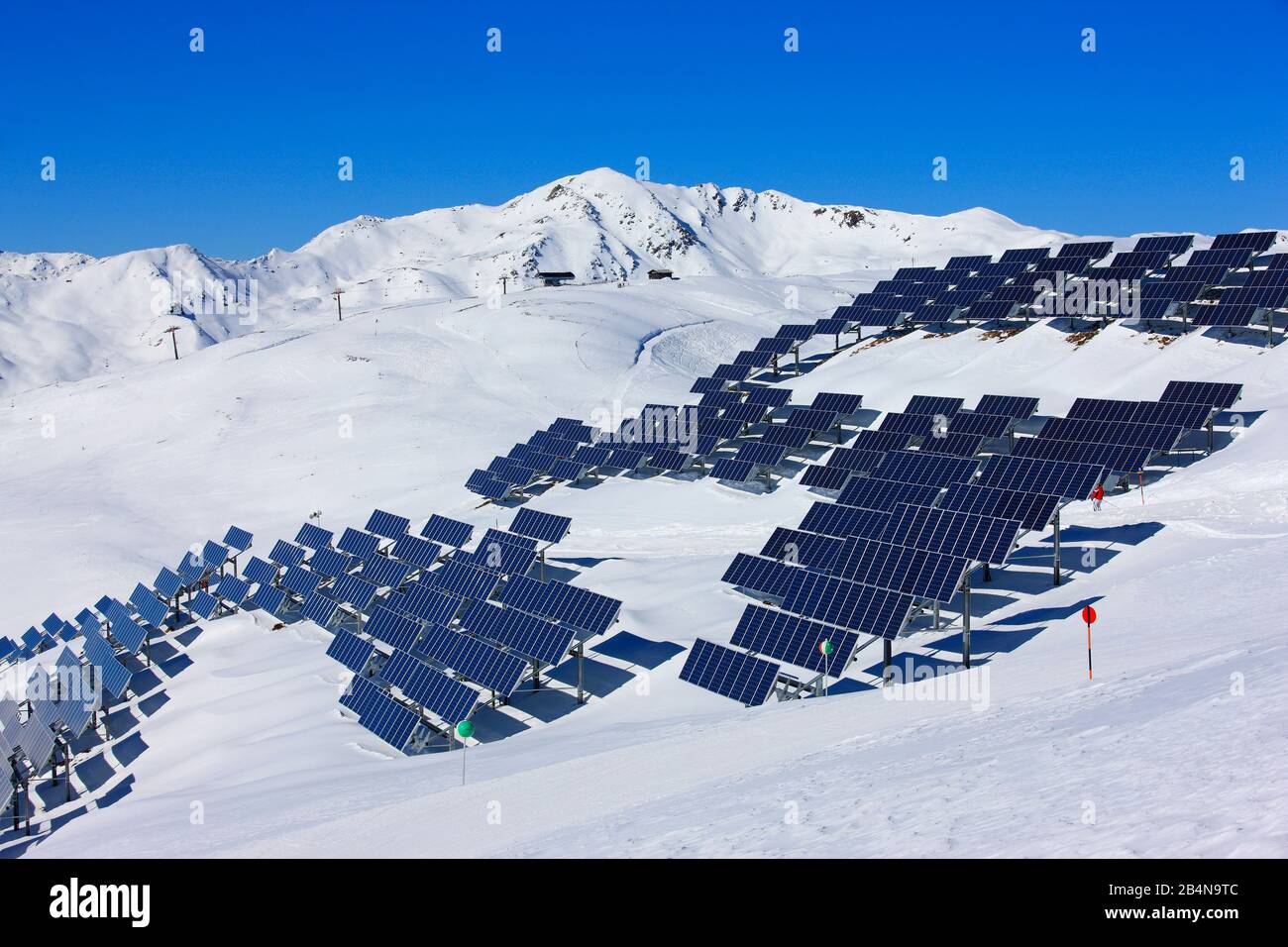 Photovoltaic system in the Kitzbüheler Alpen on the Wildkogel at 2200 m, winter, conversion of solar energy into electrical energy using photovoltaic cells, Stock Photo