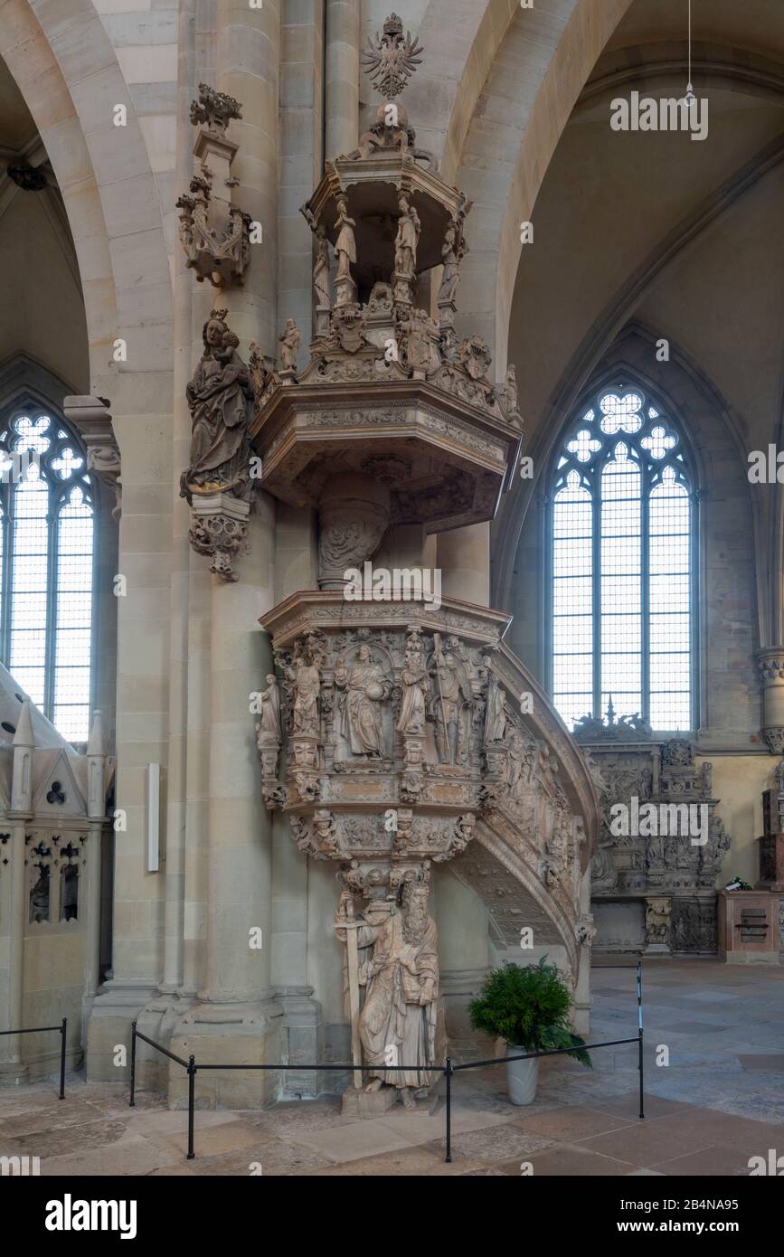 Deutschland, Sachsen-Anhalt, Magdeburg, Dom zu Magdeburg, Kanzel von Christoph Kapup, 1595 - 1597. (1520 wurde der Dombau nach 311 Jahren Bauzeit been Stock Photo