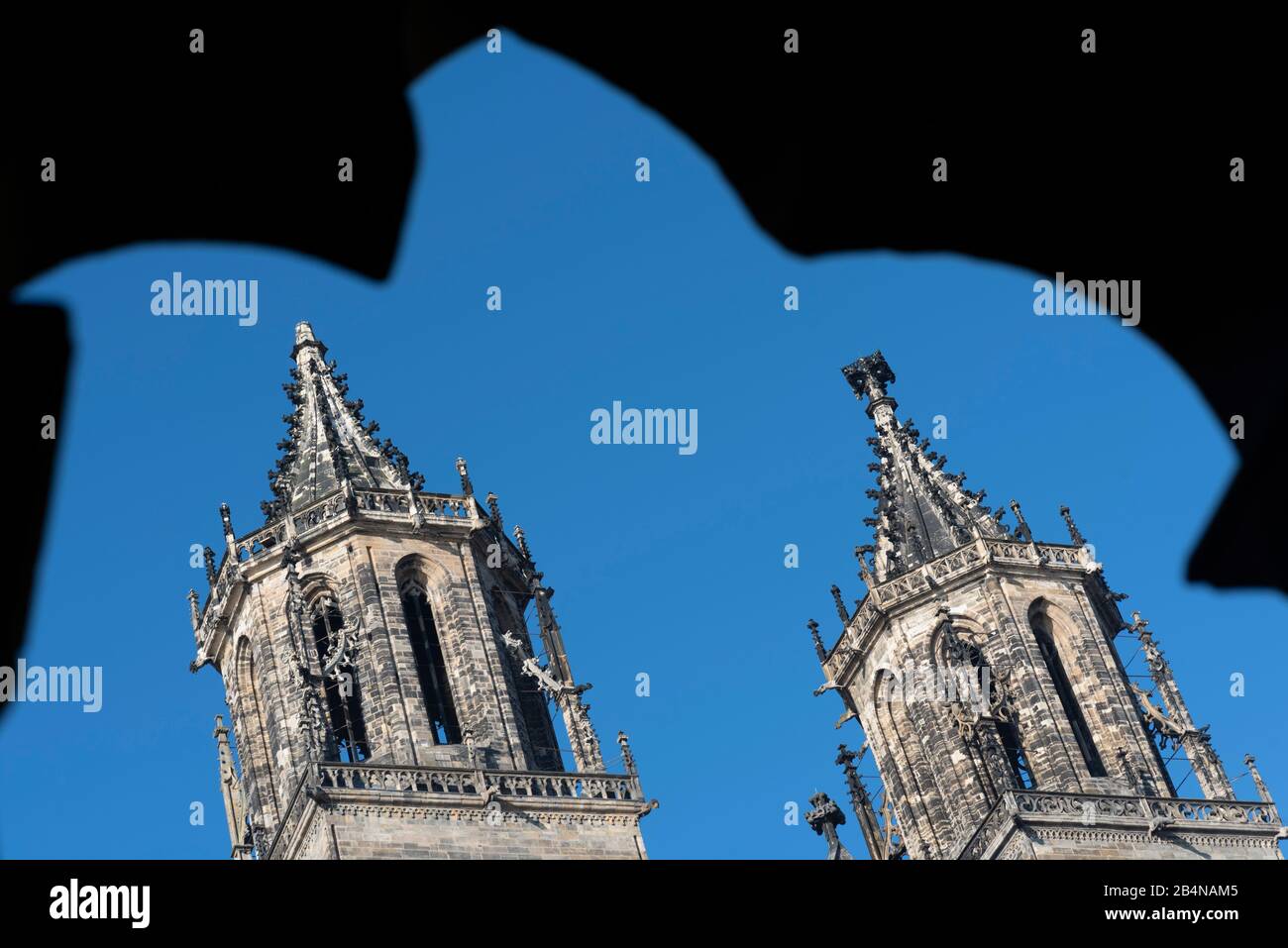 Deutschland, Sachsen-Anhalt, Magdeburg, Türme des Doms. (1520 wurde der Dombau nach 311 Jahren Bauzeit beendet.) Stock Photo