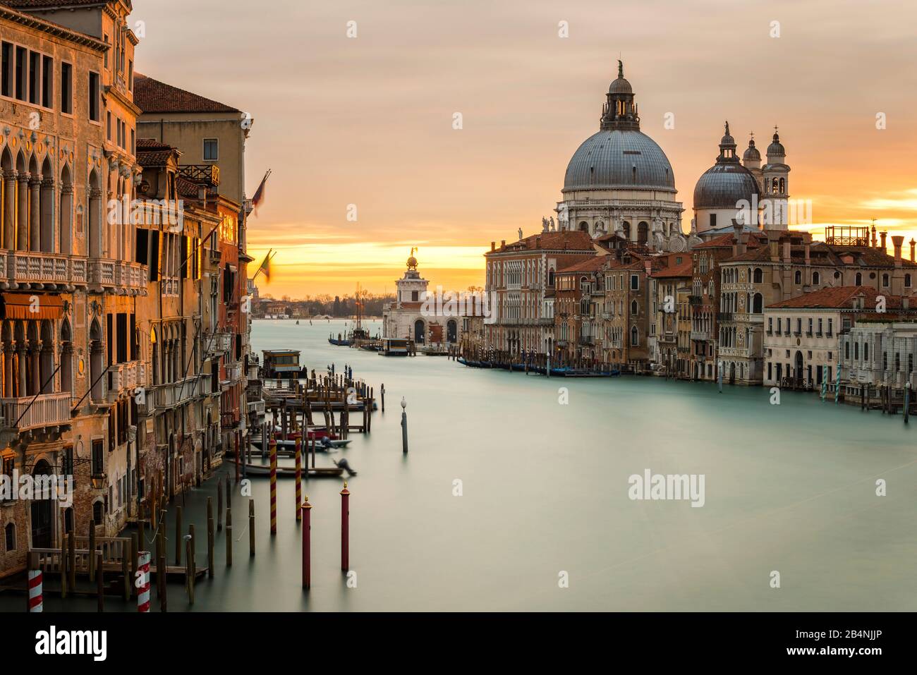 View from the Accademia Bridge to the Basilica di Santa Maria della Salute, Grand Canal, Venice, Italy Stock Photo
