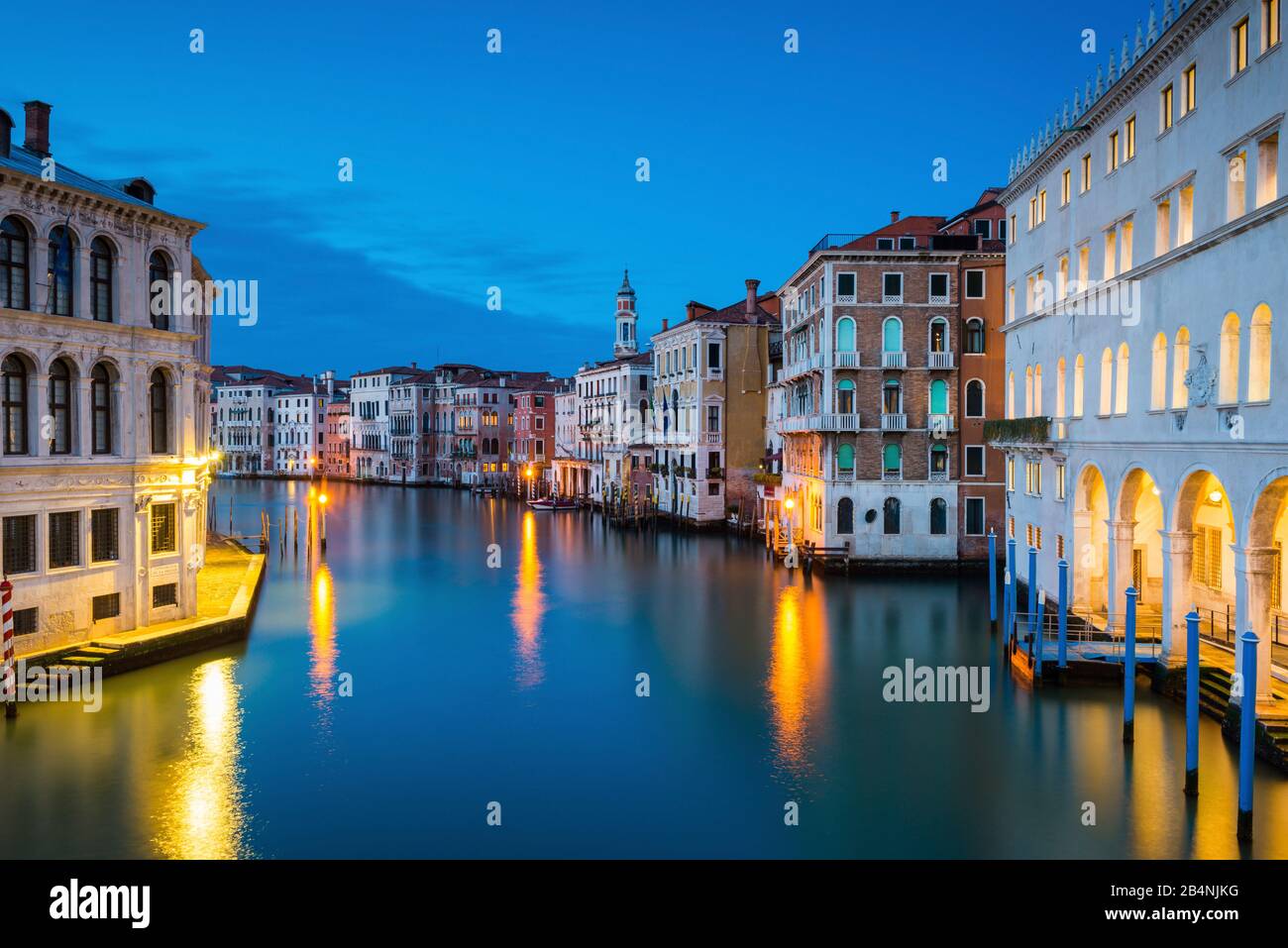 View from the view from the Rialto Bridge at blue hour towards Cannaregio, Venice, Italy Stock Photo