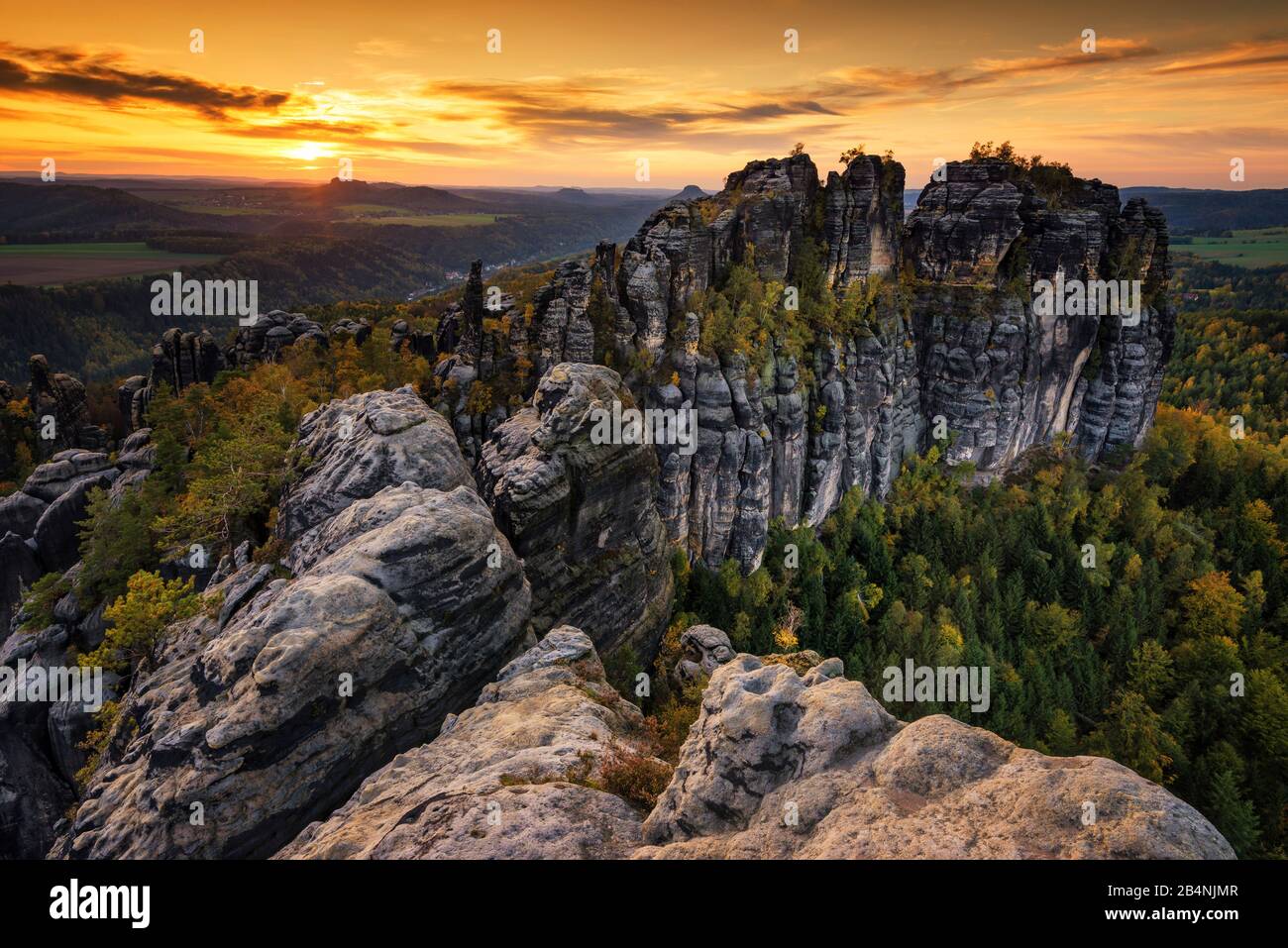 Schrammsteine, Elbe Sandstone Mountains, Saxon Switzerland, Saxony, Germany Stock Photo