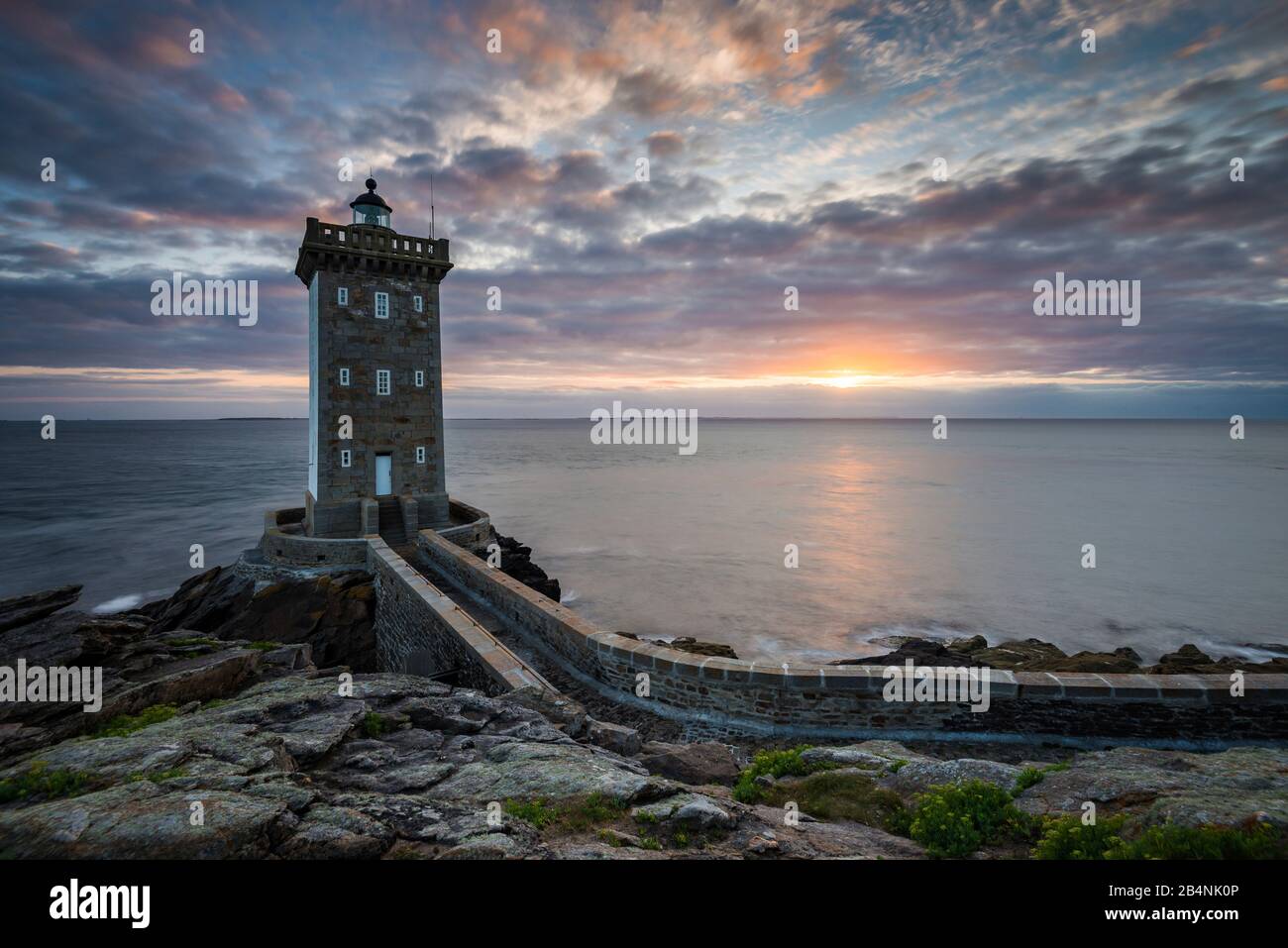 Phare de Kermorvan lighthouse, Brittany, France sunset Stock Photo