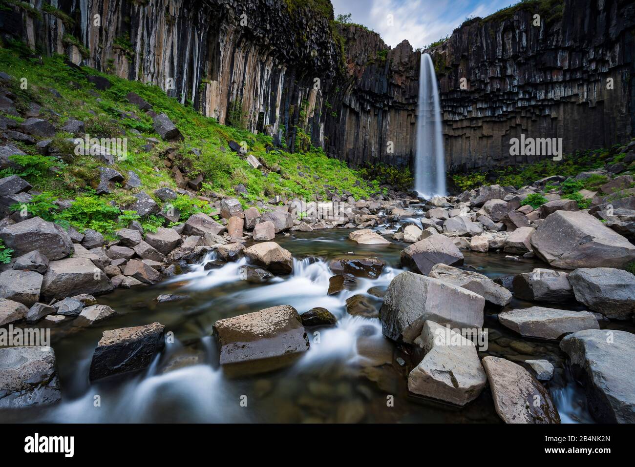 Svartifoss waterfall, Iceland, frontal view of the waterfall Stock Photo