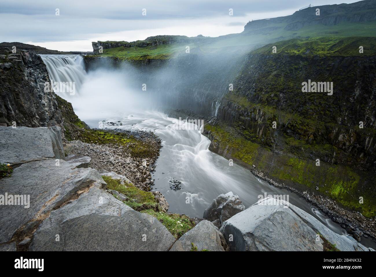 Dettifoss waterfall, Iceland, summer during the midnight sun, view of the waterfall Stock Photo