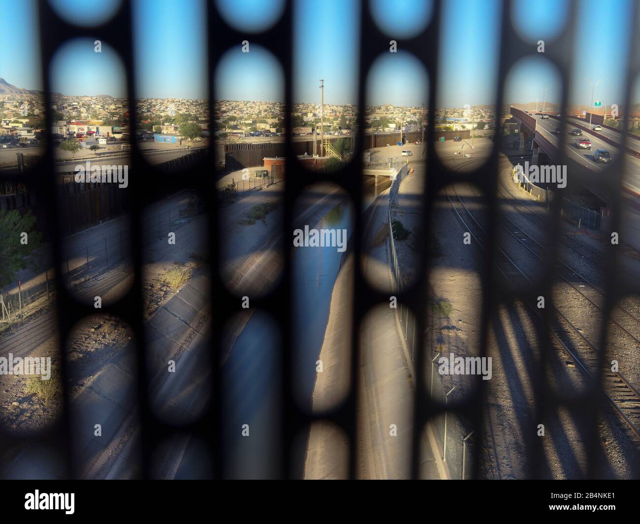 View from Paso del Norte / Stanton Street border bridge, view of Ciudad Juarez Stock Photo