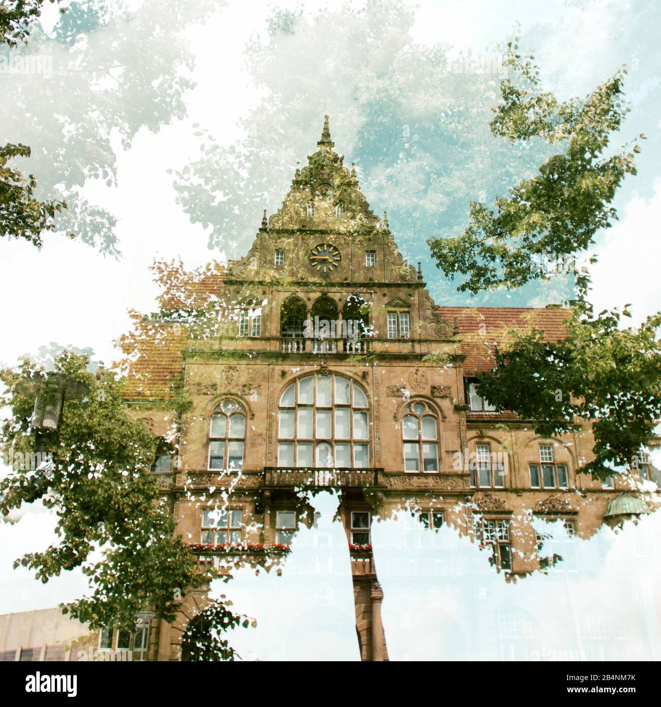 Altes Rathaus in Bielefeld, Germany, alienated, multiple exposure Stock Photo