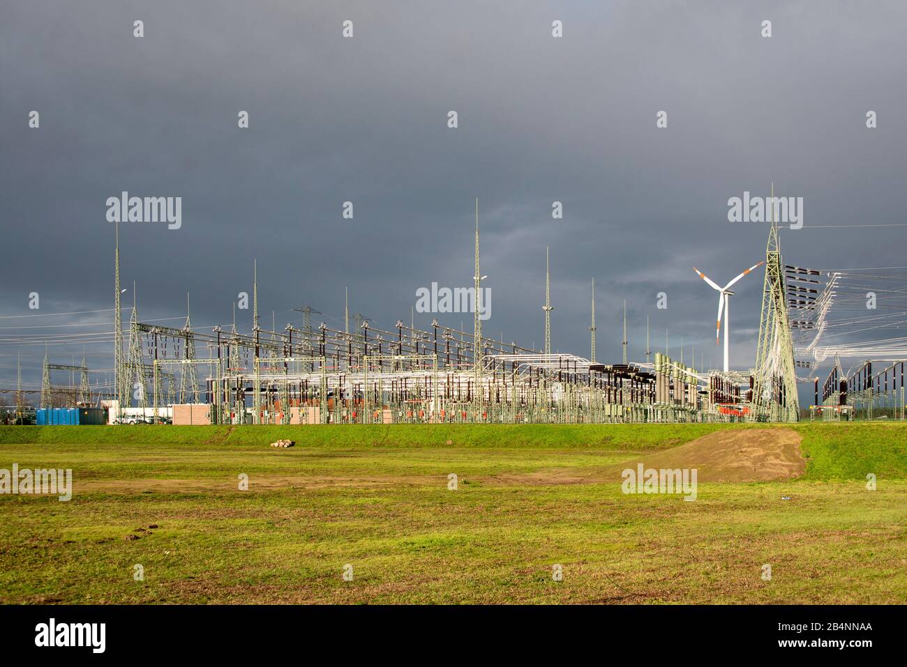 Germany, Saxony-Anhalt, Wolmirstedt, view of the Wolmirstedt substation Stock Photo