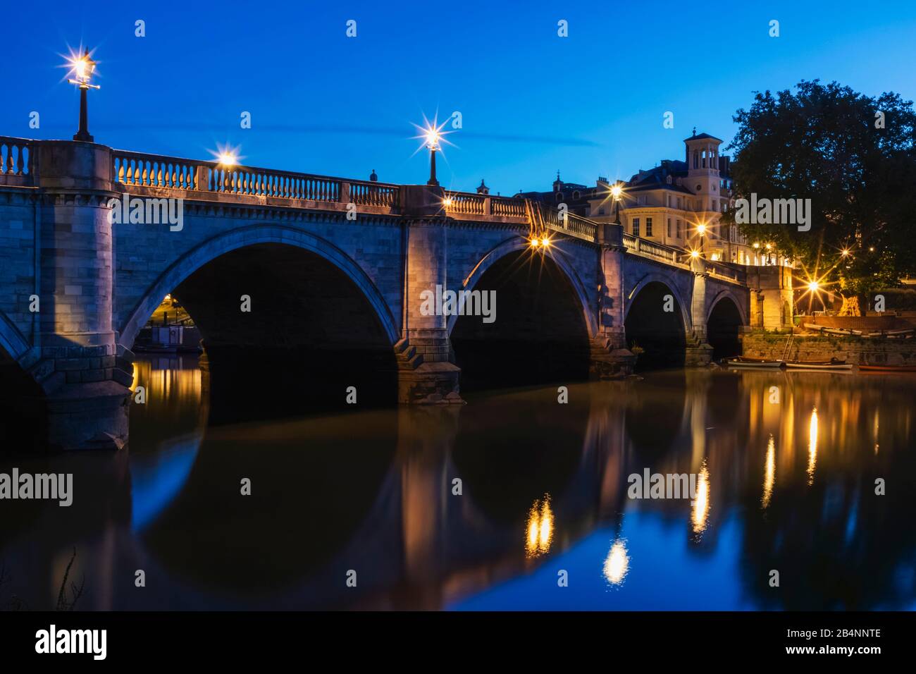 England, London, Richmond, Richmond Bridge at Night Stock Photo