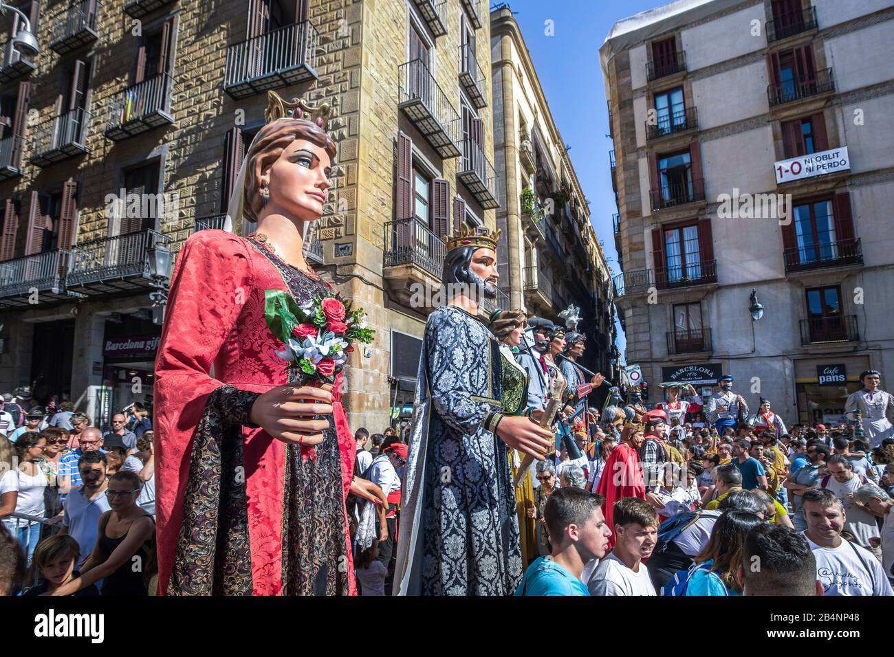 Spain, Catalonia, Barcelona City, Merce Festivities, Giants display Stock Photo