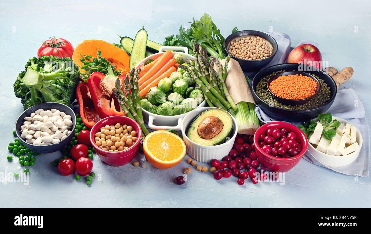 Raw healthy food for vegans.Vegetable albumen sources. Foods high in