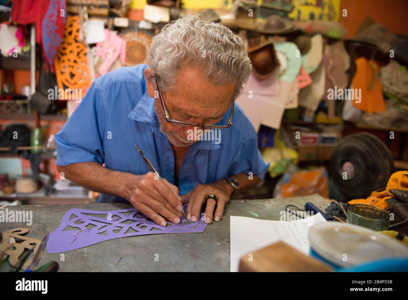 Nova Olinda, Ceara, Brazil - June 04, 2016: Espedito Seleiro, famous leather craftsman from Brazil Stock Photo