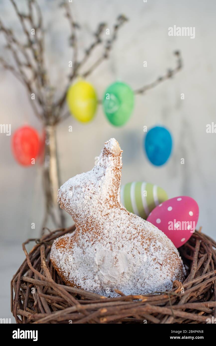 Easter bunny and Easter Lamb cake with easter eggs Stock Photo