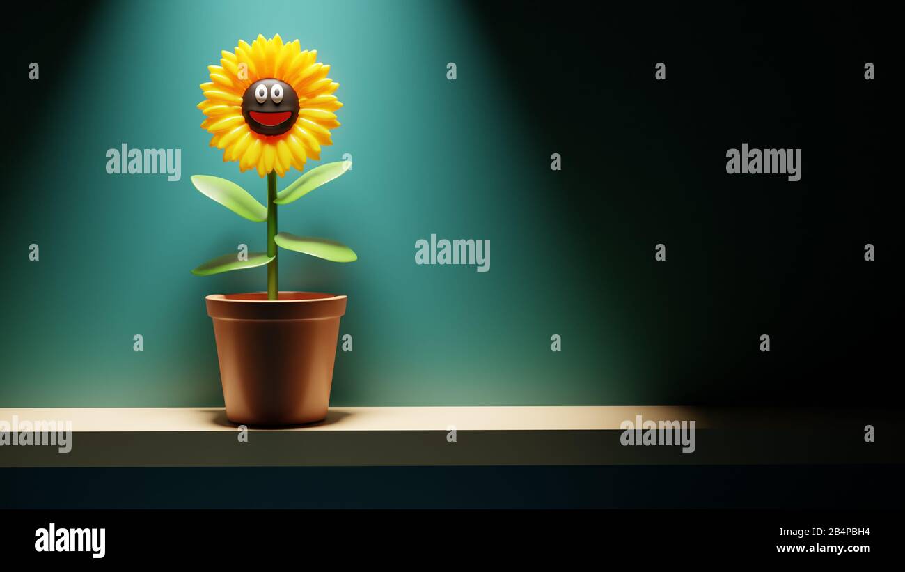 3d cartoon sunflower character in flower pot on shelf in spotight, 3d illustration Stock Photo - Alamy 3d cartoon sunflower character in flower pot on shelf in spotight, 3d illustration Stock Photo - Alamy