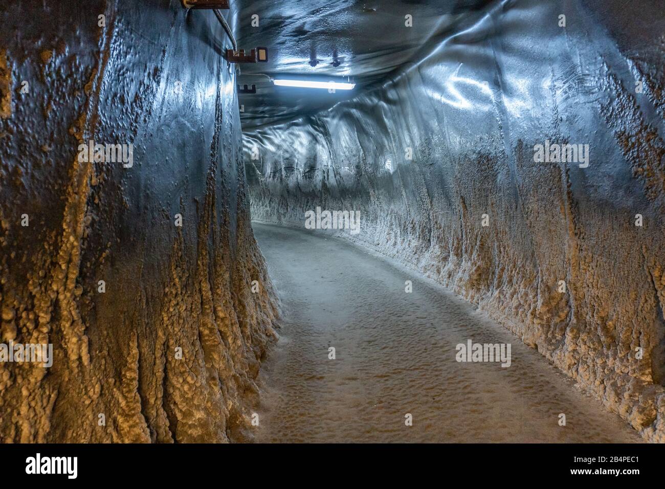 SALINA TURDA, ROMANIA - DEC 22, 2019: Tunnel at the Salina Turda salt mine in Romania. Salina Turda illustrative editorial. Salina Turda editorial. Stock Photo