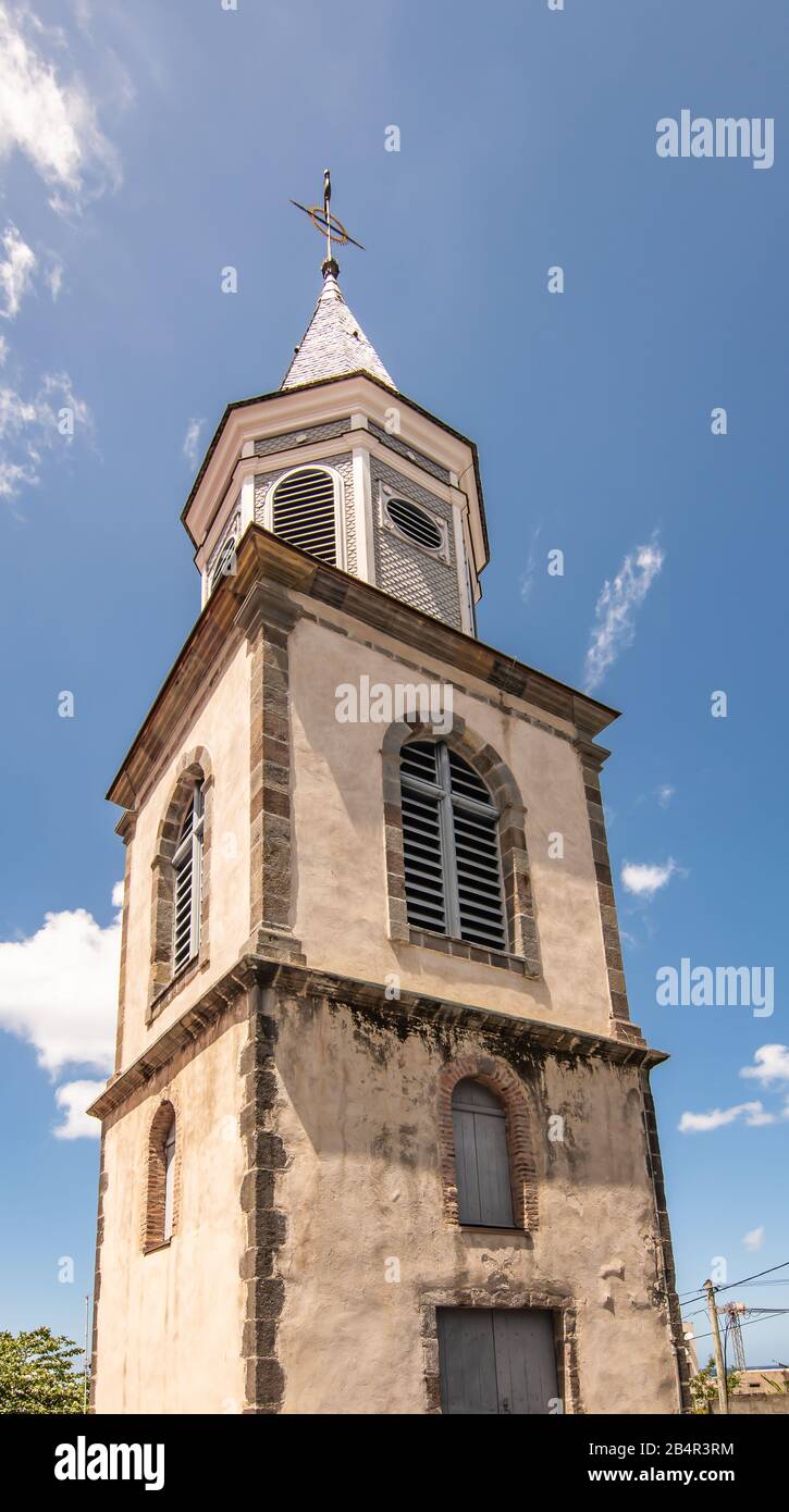 Tower of church in town of Basse-Terre, Guadeloupe. Stock Photo