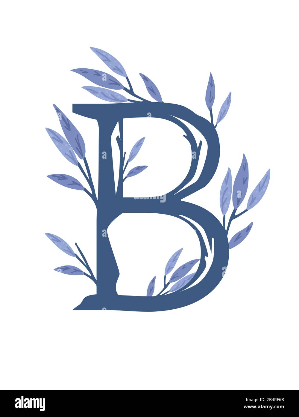 Letter B Hand Drawn Tree Branches With Leaves Botanical Flowers Floral ...