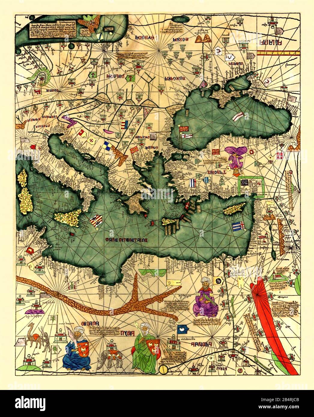 Old Catalan Atlas 1375 Europe Mediterranean Sea and Middle East - VINTAGE  MAPS AND PRINTS